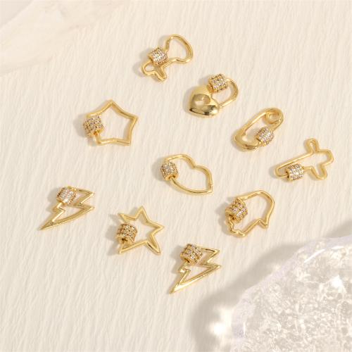 Brass Screw Clasp, gold color plated, DIY & micro pave cubic zirconia 