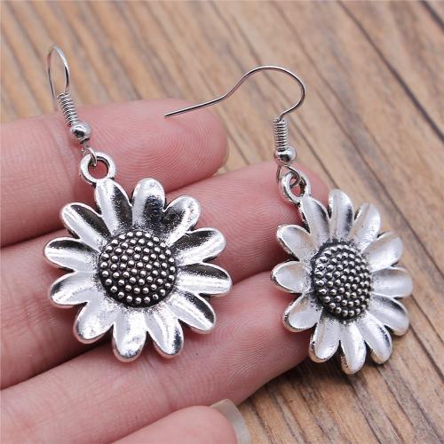 Zinc Alloy Drop Earring, Sunflower, plated, fashion jewelry, silver color [