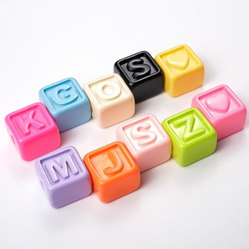 Acryl Alphabet Perlen, Quadrat, Einbrennlack, DIY, keine, 17mm, Bohrung:ca. 4mm, ca. 10PCs/Tasche, verkauft von Tasche