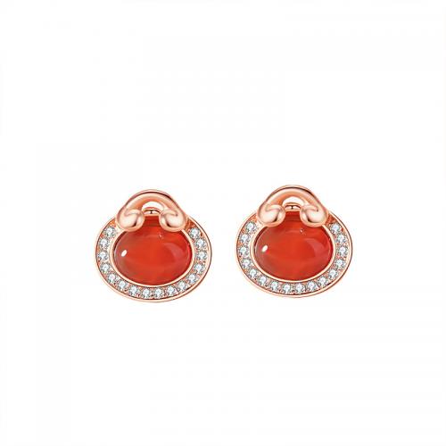 Silver Earring Zircon pavent Sterling, argent sterling 925, avec Oeil de chat & agate rouge, Placage, différents matériaux pour le choix & pavé de micro zircon & pour femme, plus de couleurs à choisir Vendu par paire[