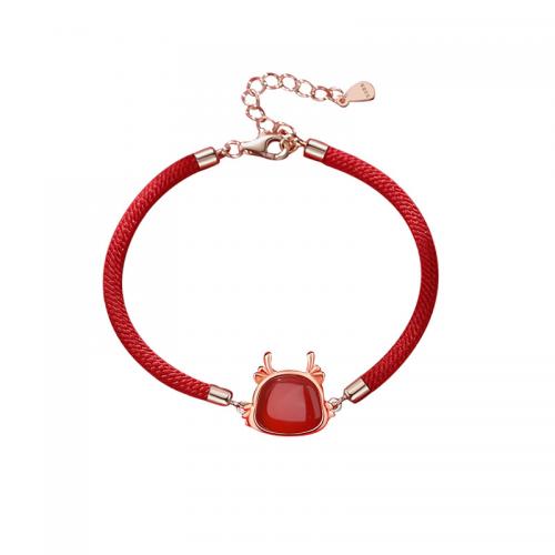 Rot Achat Armbänder, 925 Sterling Silber, mit Wachsschnur & Roter Achat, mit Verlängerungskettchen von 4CM, plattiert, für Frau, rot, Länge:ca. 16 cm, verkauft von PC