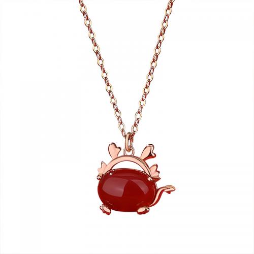 Collar de la joyería de plata esterlina, plata de ley 925, con Ágata roja, con 5CM extender cadena, chapado, para mujer, color de rosa dorada, longitud:aproximado 40 cm, Vendido por UD