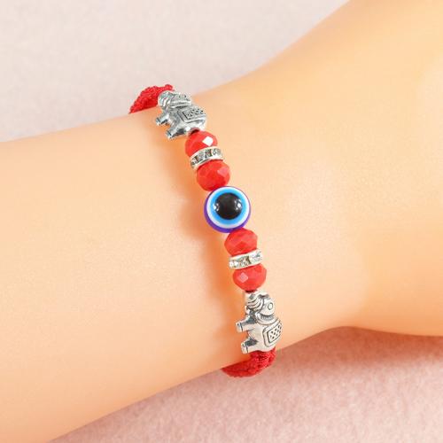 Evil Eye Bracelet Bijoux, Cordon de noeud, avec résine & alliage de zinc, éléphant, Placage de couleur argentée, bijoux de mode & unisexe & réglable, plus de couleurs à choisir Environ 14-28 cm, Vendu par PC