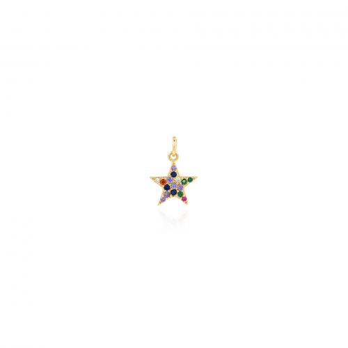 Cubic Zirconia Micro Pave Brass Pendant, Star, gold color plated, DIY & micro pave cubic zirconia, multi-colored [