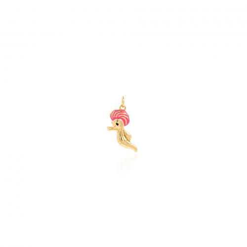 Enamel Brass Pendants, Seahorse, gold color plated, DIY, red [