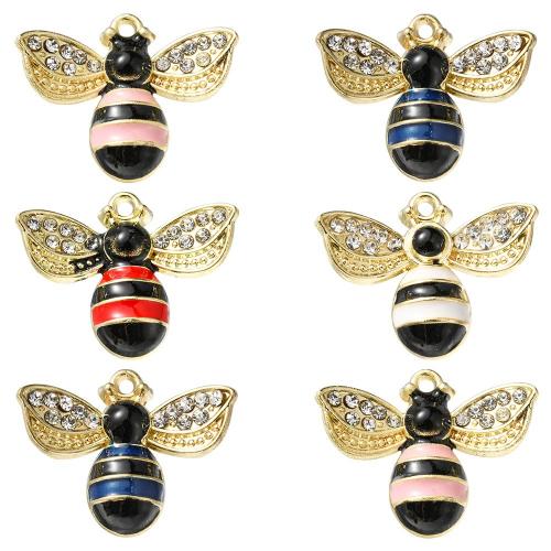 Zinc Alloy Enamel Pendants, Bee, gold color plated, DIY & micro pave cubic zirconia 