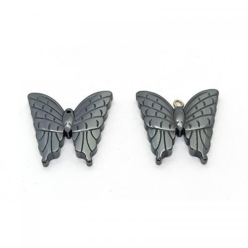 Nicht magnetische Hämatit Anhänger, Schmetterling, poliert, DIY, schwarz, 4x31x32mm, verkauft von PC[