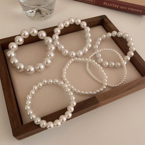 Bracelets de perles en plastique, Plastique ABS perle, avec fil élastique, bijoux de mode & unisexe & normes différentes pour le choix, blanc Environ 18 cm, Vendu par PC[