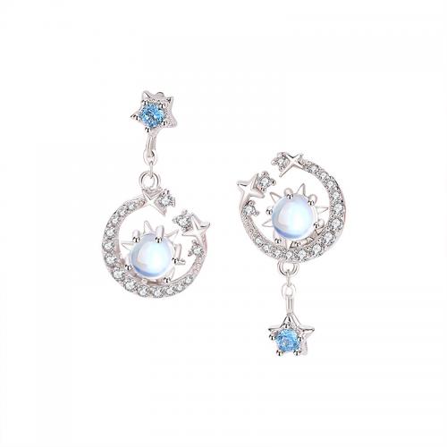 Silver Earring Zircon pavent Sterling, argent sterling 925, avec Moonstone, Placage, pavé de micro zircon & pour femme, couleur platine Vendu par paire