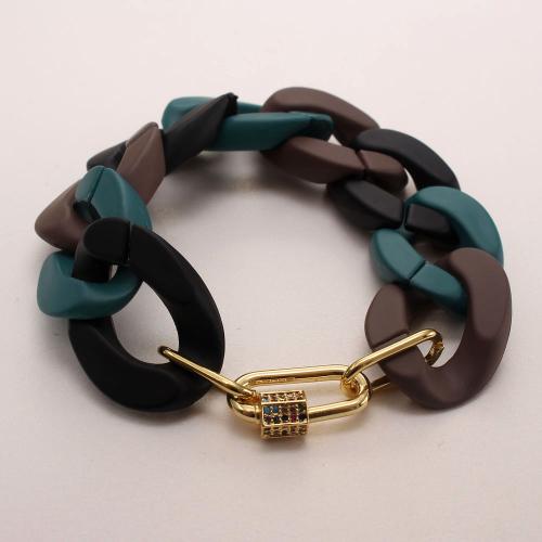 Pulseras de acrílico, metal, con Acrílico, Joyería & micro arcilla de zirconia cúbica & para mujer, más colores para la opción, longitud:aproximado 19 cm, Vendido por UD