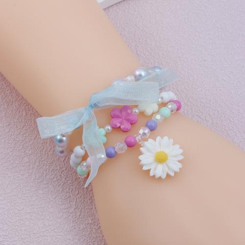 Children Bracelets, Plastic, Chrysamthemum, handmade, three pieces & for children, multi-colored 