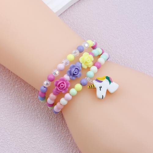 Children Bracelets, Plastic, Unicorn, handmade, three pieces & for children, multi-colored 