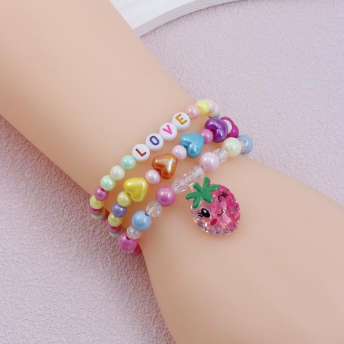 Children Bracelets, Plastic, Strawberry, handmade, three pieces & for children, multi-colored 