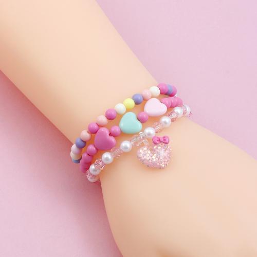 Children Bracelets, Plastic, Heart, handmade, three pieces & for children, multi-colored 