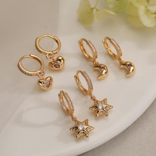 Cubic Zirconia Micro Pave Brass Earring, gold color plated & micro pave cubic zirconia & for woman [