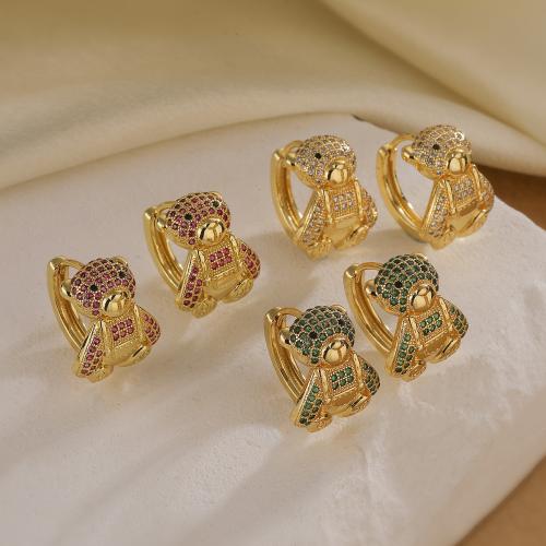 Cubic Zirconia Micro Pave Brass Earring, Bear, gold color plated, micro pave cubic zirconia & for woman [