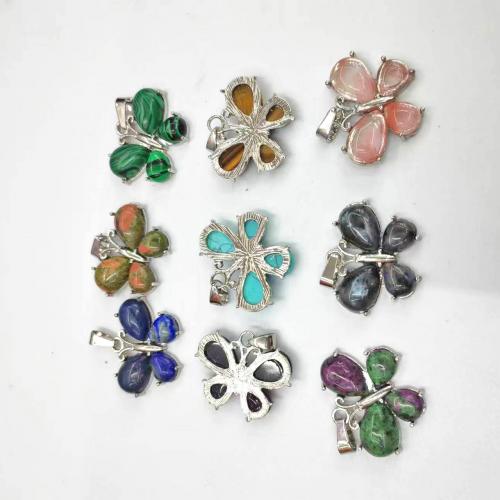 Gemstone Zinc Alloy Pendants, Natural Stone, with Zinc Alloy, Butterfly, DIY [