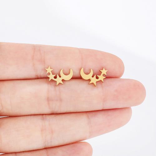 Stainless Steel Stud Earring, 304 Stainless Steel, Moon and Star, plated, for woman [