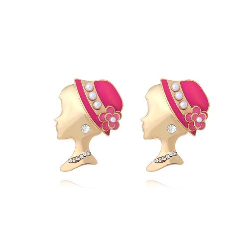 Zinc alliage strass Stud Earring, alliage de zinc, avec perle de plastique, Visage, bijoux de mode & pour femme & émail & avec strass, plus de couleurs à choisir Vendu par paire