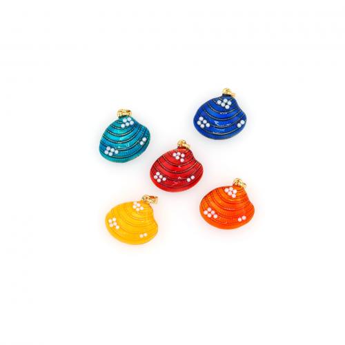 Enamel Brass Pendants, with Plastic Pearl, Shell, 18K gold plated, fashion jewelry & DIY [