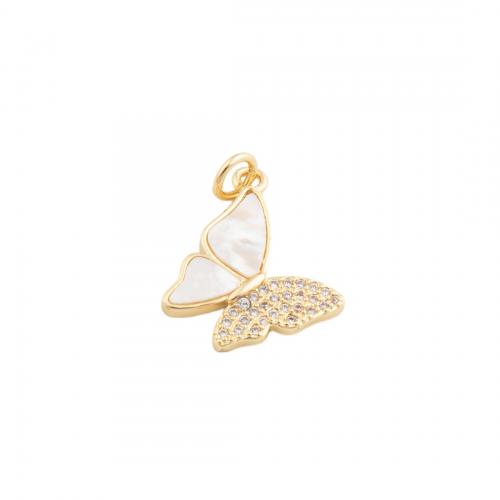 Cubique Pendentif en laiton zircon pavent, avec coquille, papillon, bijoux de mode & pavé de micro zircon & pour femme, doré Vendu par PC[