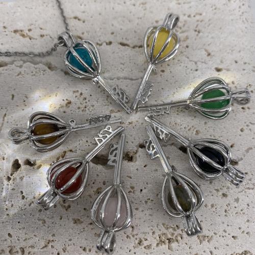 Gemstone Brass Pendants, with Gemstone, platinum color plated, fashion jewelry & Unisex 