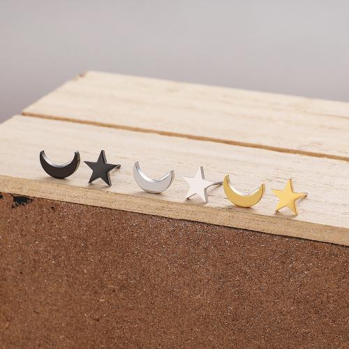 Stainless Steel Stud Earring, 304 Stainless Steel, Moon and Star, plated, for woman [