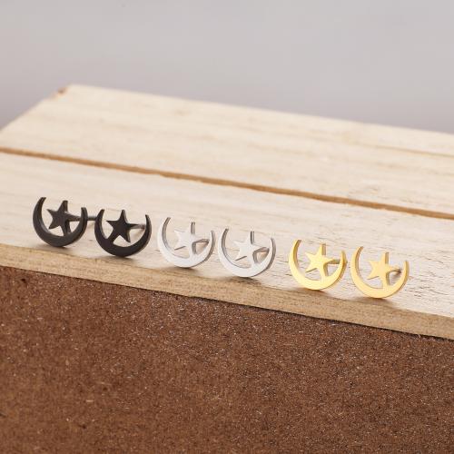 Stainless Steel Stud Earring, 304 Stainless Steel, Moon and Star, plated, for woman [