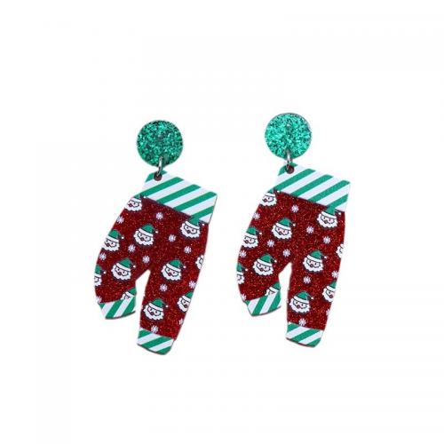 Pendientes de Navidad, Acrílico, estampado, Diseño de Navidad & Joyería & para mujer, más colores para la opción, 58x25mm, Vendido por Par