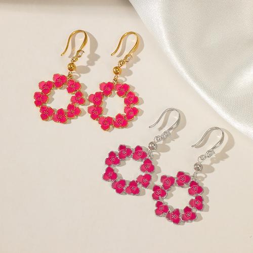 Boucle d'oreille goutte inox, Acier inoxydable 304, fleur, Placage, bijoux de mode & pour femme & émail & avec strass & creux, plus de couleurs à choisir Vendu par paire[