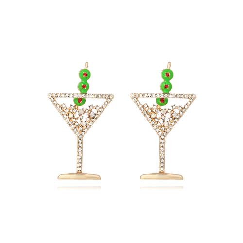 Zinc alliage strass Stud Earring, alliage de zinc, tasse, bijoux de mode & pour femme & émail & avec strass, multicolore Vendu par paire