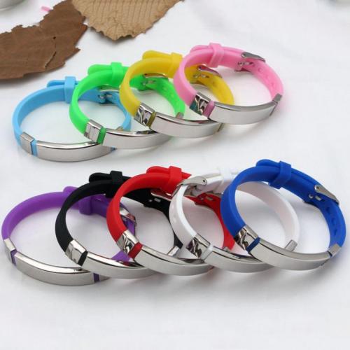 Pulseras de acero inoxidable del silicón, silicona, con acero inoxidable 304, Joyería & unisexo, más colores para la opción, wide:1cm, longitud:aproximado 22.5 cm, Vendido por UD[