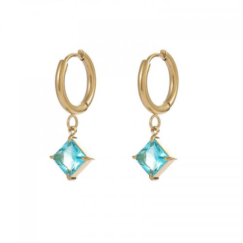 Acier titane Boucles d'oreilles pendantes Hoop Huggie, Losange, Plaqué d'or 14K, pavé de micro zircon & pour femme, plus de couleurs à choisir Vendu par paire