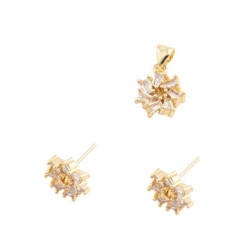 Micro cúbicos Circonia allanar sistemas de la joyería de cobre amarillo, metal, diferentes estilos para la opción & micro arcilla de zirconia cúbica & para mujer, dorado, pendant 13*10.5mm,  stud earring 11*10.5mm, Vendido por UD