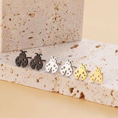 Stainless Steel Stud Earring, 304 Stainless Steel, Ladybug, plated, for woman [