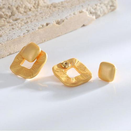 Brass Stud Earring, Square, plated, fashion jewelry & for woman & hollow, gold [