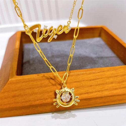 Rhinestone Brass Necklace, with 6cm extender chain, Double Layer & fashion jewelry & for woman & with rhinestone, gold Approx 41 cm [