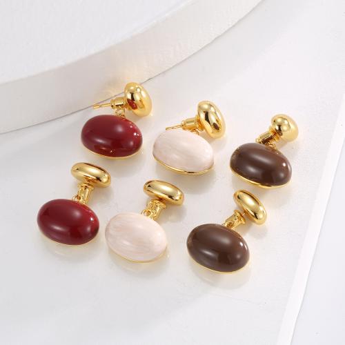 Brass Stud Earring, with Resin, gold color plated, fashion jewelry & for woman 