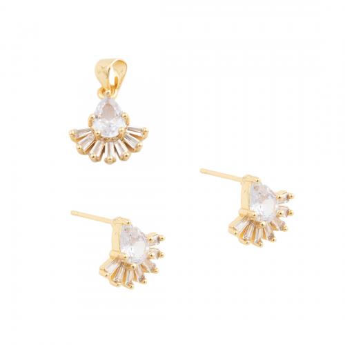 Micro cúbicos Circonia allanar sistemas de la joyería de cobre amarillo, metal, diferentes estilos para la opción & micro arcilla de zirconia cúbica & para mujer, dorado, pendant 13.5*12mm,  stud earring 11.5*11mm, Vendido por UD