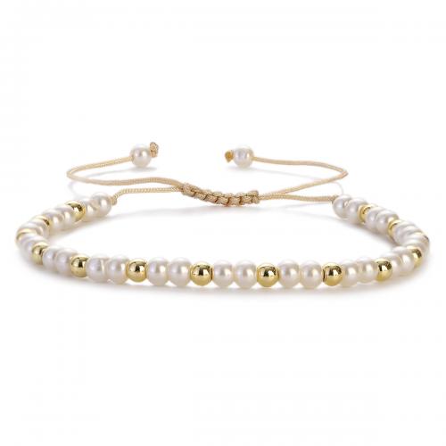 Brass Bracelets, Plastic Pearl, with Knot Cord & Brass, gold color plated, Adjustable & fashion jewelry & for woman Approx 18-28 cm 