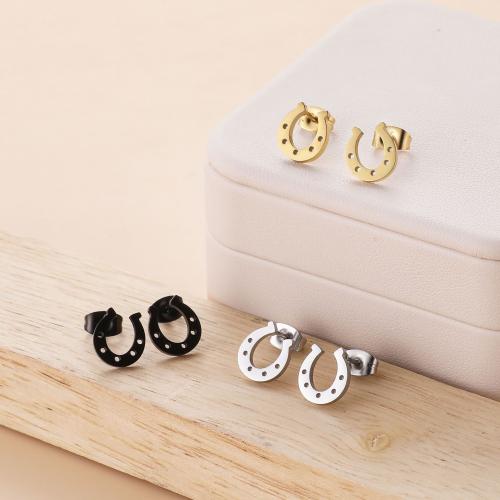 Stainless Steel Stud Earring, 304 Stainless Steel, Horseshoes, plated, for woman [