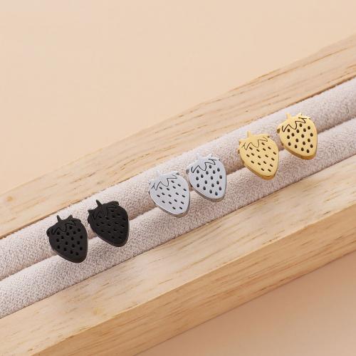 Stainless Steel Stud Earring, 304 Stainless Steel, Strawberry, plated, for woman [