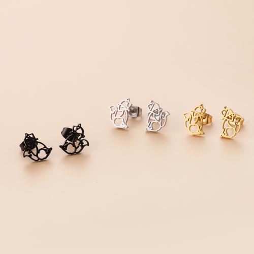 Stainless Steel Stud Earring, 304 Stainless Steel, Fox, plated, for woman [