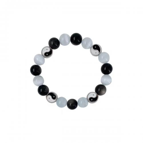 Pulsera de Piedras Preciosas, aleación de zinc, con Obsidiana & Hilo elástico & Ojo de gato & Cristal de murano, chapado, unisexo & diferentes estilos para la opción & esmalte, más colores para la opción, longitud:aproximado 18 cm, Vendido por UD[