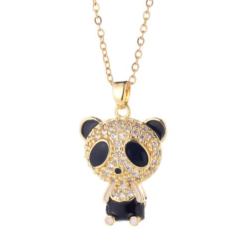 Cubic Zircon Micro Pave Brass Necklace, with 5CM extender chain, Panda, plated, micro pave cubic zirconia & for woman & enamel, gold Approx 40 cm [