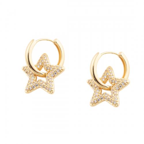 Cubic Zirconia Micro Pave Brass Earring, Star, fashion jewelry & micro pave cubic zirconia & for woman, golden [