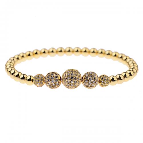 Cubic Zirconia Micro Pave Brass Bracelet, Round, gold color plated, fashion jewelry & elastic & micro pave cubic zirconia & for woman 6,8,10mm Approx 17-19 cm [