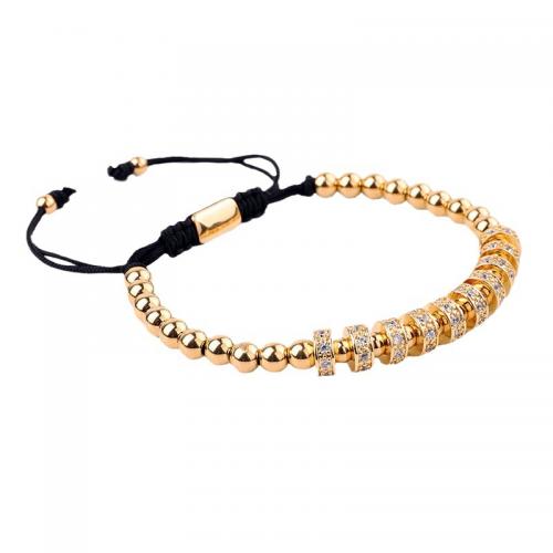 Cubic Zirconia Micro Pave Brass Bracelet, with Knot Cord, gold color plated, fashion jewelry & Unisex & adjustable & micro pave cubic zirconia Approx 17-25 cm [