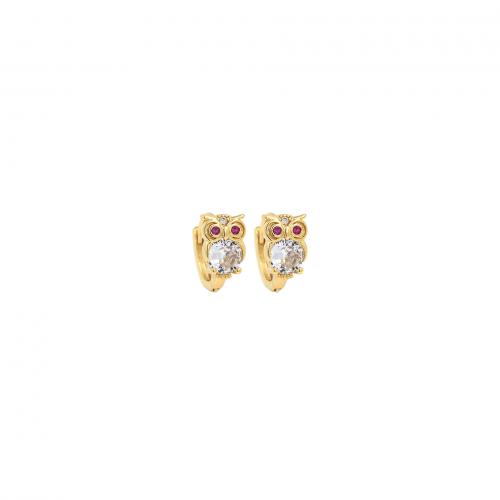 Cubic Zirconia Micro Pave Brass Earring, Owl, 18K gold plated, fashion jewelry & micro pave cubic zirconia & for woman [