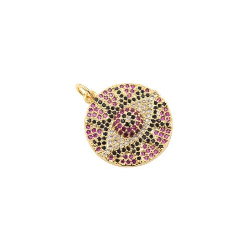 Cubic Zirconia Micro Pave Brass Pendant, Flat Round, plated, fashion jewelry & DIY & micro pave cubic zirconia [